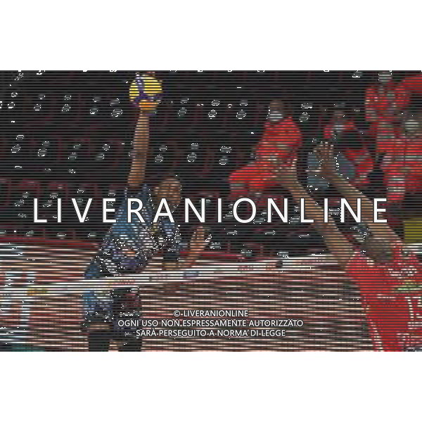 Cerquiglinio/LMedia - Gara 3 Finale Play Off - Sir Safety Conad Perugia vs Cucine Lube Civitanova - Campionato di Volley Superlega Serie A 2020/2021 21 aprile 2021 - Pala Barton, Perugia, Italia Nella foto: wilfredo leon venero (n.9 hitter spiker sir safety conad perugia) schiaccia @Cerquiglinio/LMedia AG ALDO LIVERANI SAS