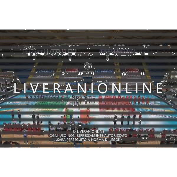 Bartomeolio/LMedia - Gara 4 Finale Play Off - Cucine Lube Civitanova vs Sir Safety Conad Perugia - Campionato di Volley Superlega Serie A 2020/2021 24 aprile 2021 - Eurosuole Forum, Civitanova Marche, Italia Nella foto: Squadre schierate in campo per l\'Inno nazionale @Bartomeolio/LMedia/AGENZIA ALDO LIVERANI SAS