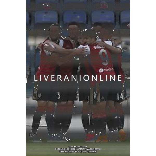25-4-2021. Cagliari Calcio - A.S. Roma, Serie A 2020-2021, Italia, Sardegna, Cagliari, Stadio Sardegna Arena. Nella foto: gol ed esultanza di Charalampos Lykogiannis Cagliari contro roma in casa 1-0 ©MOI/AGENZIA ALDO LIVERANI SAS