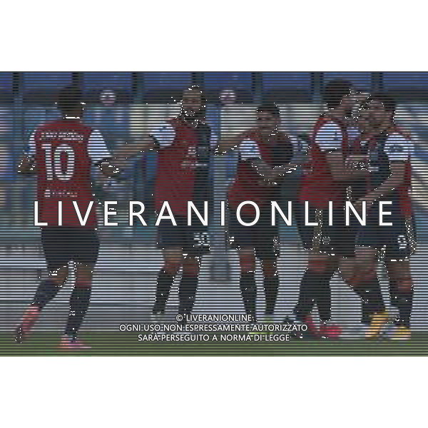 25-4-2021. Cagliari Calcio - A.S. Roma, Serie A 2020-2021, Italia, Sardegna, Cagliari, Stadio Sardegna Arena. Nella foto: gol ed esultanza di Charalampos Lykogiannis Cagliari contro roma in casa 1-0 ©MOI/AGENZIA ALDO LIVERANI SAS