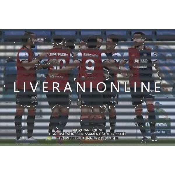 25-4-2021. Cagliari Calcio - A.S. Roma, Serie A 2020-2021, Italia, Sardegna, Cagliari, Stadio Sardegna Arena. Nella foto: gol ed esultanza di Charalampos Lykogiannis Cagliari contro roma in casa 1-0 ©MOI/AGENZIA ALDO LIVERANI SAS