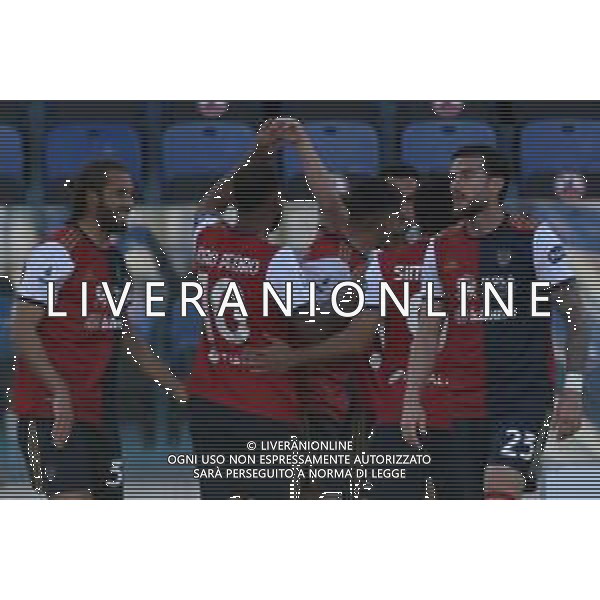 25-4-2021. Cagliari Calcio - A.S. Roma, Serie A 2020-2021, Italia, Sardegna, Cagliari, Stadio Sardegna Arena. Nella foto: gol ed esultanza di Charalampos Lykogiannis Cagliari contro roma in casa 1-0 ©MOI/AGENZIA ALDO LIVERANI SAS