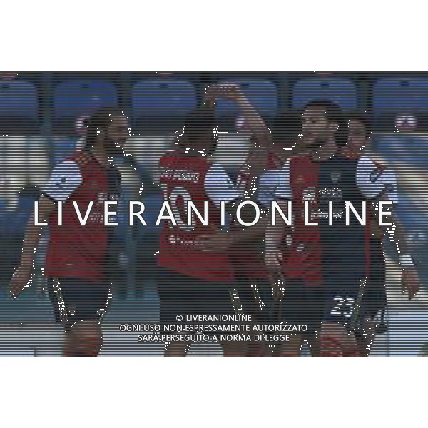 25-4-2021. Cagliari Calcio - A.S. Roma, Serie A 2020-2021, Italia, Sardegna, Cagliari, Stadio Sardegna Arena. Nella foto: gol ed esultanza di Charalampos Lykogiannis Cagliari contro roma in casa 1-0 ©MOI/AGENZIA ALDO LIVERANI SAS