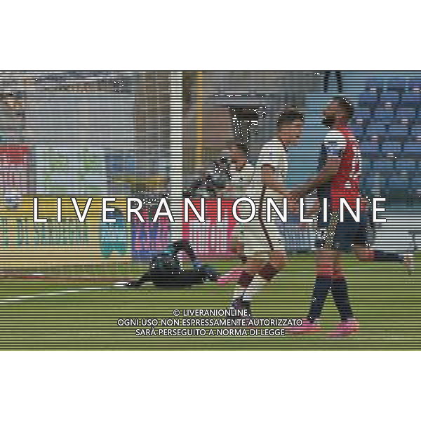 25-4-2021. Cagliari Calcio - A.S. Roma, Serie A 2020-2021, Italia, Sardegna, Cagliari, Stadio Sardegna Arena. Nella foto: gol ed esulta Federico Fazio Roma contro Cagliari in trasferta ©MOI/AGENZIA ALDO LIVERANI SAS