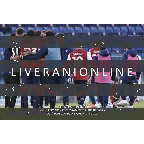 25-4-2021. Cagliari Calcio - A.S. Roma, Serie A 2020-2021, Italia, Sardegna, Cagliari, Stadio Sardegna Arena. Nella foto: esultanza finale Cagliari Batte Roma in casa ©MOI / AGENZIA ALDO LIVERANI SAS