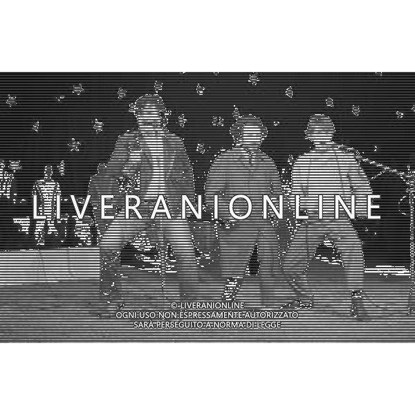I GATTI DI VICOLO MIRACOLI Gruppo Cabarettistico - RETROSPETTIVA NELLA FOTO (Jerry Cala\', Umberto Smaila, Franco Oppini, Nini Salerno) DURANTE UNO SPETTACOLO A MILANO NEL 1983 ©Archivio Giovanni Liverani / AGENZIA ALDO LIVERANI SAS