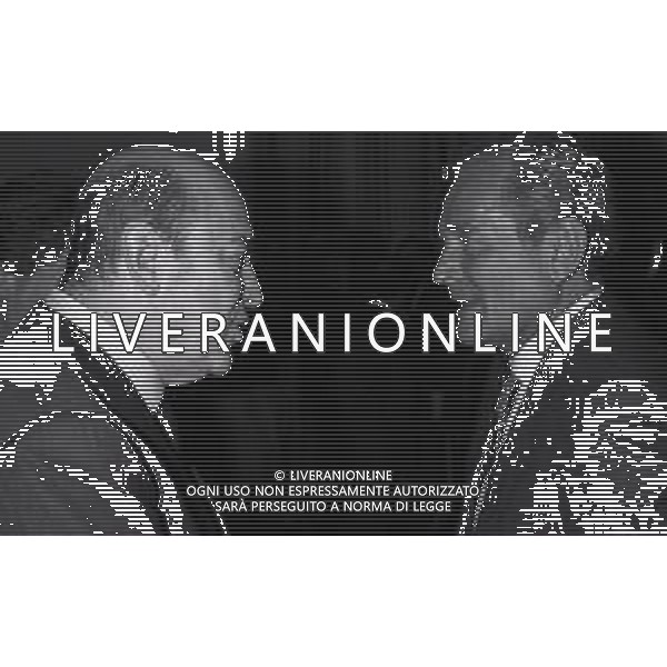 RETROSPETTIVA GIAMPIERO BONIPERTI PRESIDENTE JUVENTUS CALCIO NELLA FOTO GIAMPIERO BONIPERTI PRESIDENTE JUVENTUS CALCIO NELL\'ANNO 1985 CON PAOLO MANTOVANI AG ALDO LIVERANI SAS