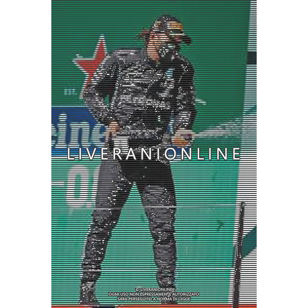 Race winner Lewis Hamilton (GBR) Mercedes AMG F1 celebrates on the podium. 02.05.2021. Formula 1 World Championship, Rd 3, Portuguese Grand Prix, Portimao, Portugal, Race Day. - www.xpbimages.com, EMail: requests@xpbimages.com © Copyright: Staley / XPB Images/ AGENZIA ALDO LIVERANI SAS - ITALY ONLY EDITORIAL USE ONLY - GP F1 World Championship Portogallo Grand Prix, Portimao 02.05.2021