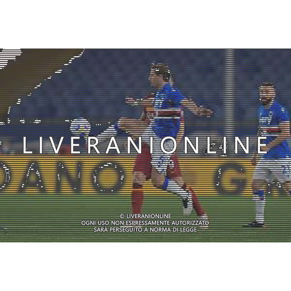 Vigoa/LMedia - UC Sampdoria vs AS Roma - Italian football Serie A match 2020/2021 02 May 2021 - Luigi Ferraris stadium, Genova, Italy Photo showing: Edin Dzeko (Roma) , ADRIEN SILVA (Sampdoria) @Vigoa/LMedia AG ALDO LIVERANI SAS