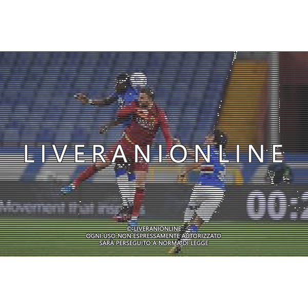Vigoa/LMedia - UC Sampdoria vs AS Roma - Italian football Serie A match 2020/2021 02 May 2021 - Luigi Ferraris stadium, Genova, Italy Photo showing: OMAR COLLEY (Sampdoria), Borja Mayoral (Roma) , TOMMASO AUGELLO (Sampdoria) @Vigoa/LMedia AG ALDO LIVERANI SAS