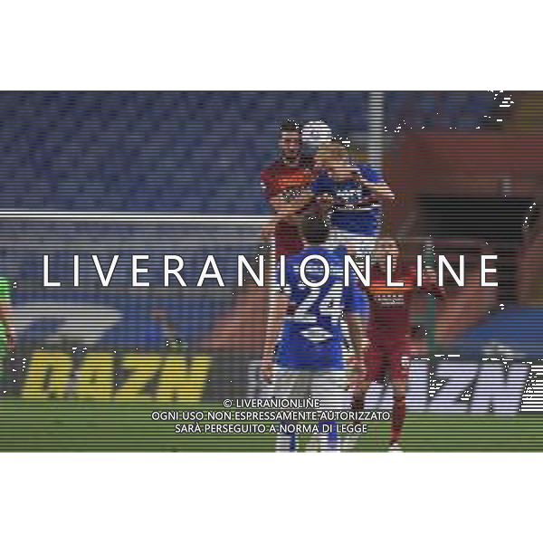 Vigoa/LMedia - UC Sampdoria vs AS Roma - Italian football Serie A match 2020/2021 02 May 2021 - Luigi Ferraris stadium, Genova, Italy Photo showing: Bryan Cristante (Roma) , MORTEN THORSBY (Sampdoria) @Vigoa/LMedia AG ALDO LIVERANI SAS