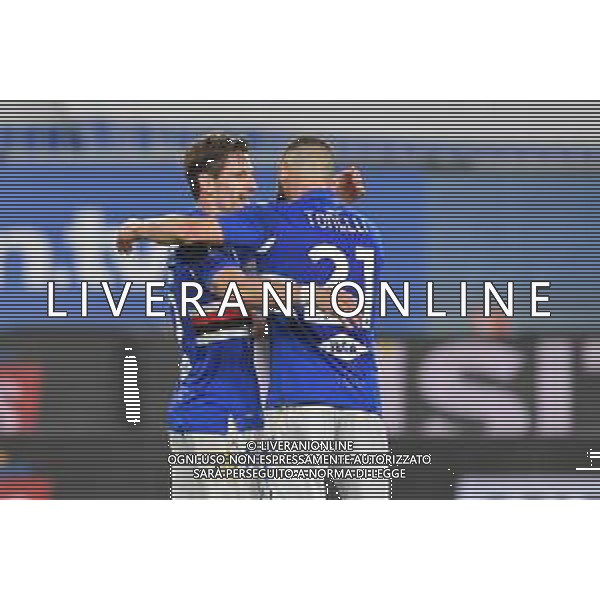 Vigoa/LMedia - UC Sampdoria vs AS Roma - Italian football Serie A match 2020/2021 02 May 2021 - Luigi Ferraris stadium, Genova, Italy Photo showing: ADRIEN SILVA (Sampdoria), LORENZO TONELLI Sampdoria), celebrates after scoring a goal @Vigoa/LMedia AG ALDO LIVERANI SAS