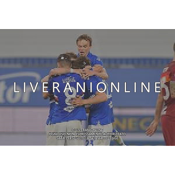 Vigoa/LMedia - UC Sampdoria vs AS Roma - Italian football Serie A match 2020/2021 02 May 2021 - Luigi Ferraris stadium, Genova, Italy Photo showing: Team Sampdoria, celebrates after scoring a goal @Vigoa/LMedia AG ALDO LIVERANI SAS