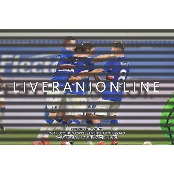 Vigoa/LMedia - UC Sampdoria vs AS Roma - Italian football Serie A match 2020/2021 02 May 2021 - Luigi Ferraris stadium, Genova, Italy Photo showing: Team Sampdoria, celebrates after scoring a goal @Vigoa/LMedia AG ALDO LIVERANI SAS
