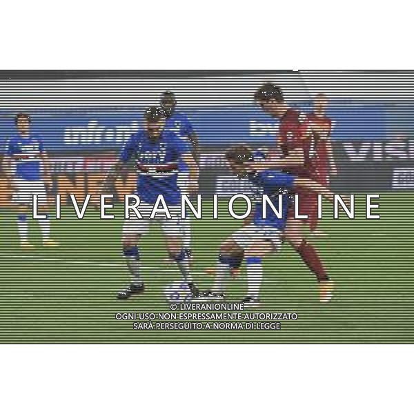 Vigoa/LMedia - UC Sampdoria vs AS Roma - Italian football Serie A match 2020/2021 02 May 2021 - Luigi Ferraris stadium, Genova, Italy Photo showing: MANOLO GABBIADINI (Sampdoria), ADRIEN SILVA (Sampdoria), Gonzalo Villar (Roma) @Vigoa/LMedia AG ALDO LIVERANI SAS