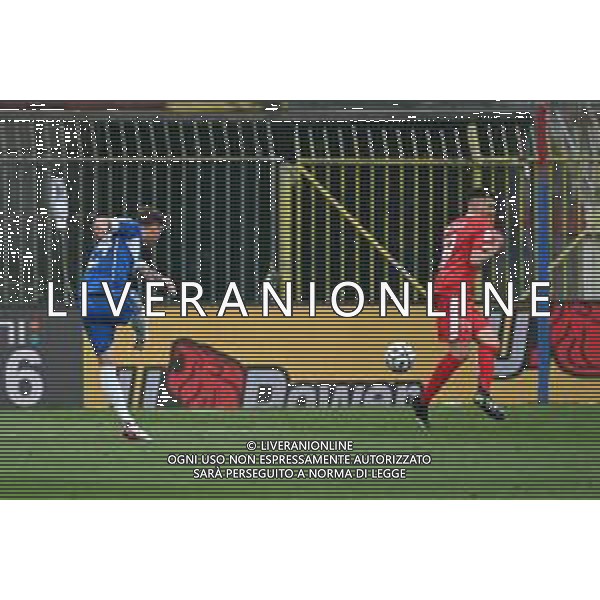 © TVRG il tiro di Filip Jagiello (Brescia) deviato in rete da Florian Aye\' (Brescia) per il gol dell\'1 a 0 Monza vs Brewscia Campionato Serie BKT - 38a giornata Monza 10-05-2021 U-Power Stadium foto Roberto Garavaglia/ag. Aldo Liverani sas