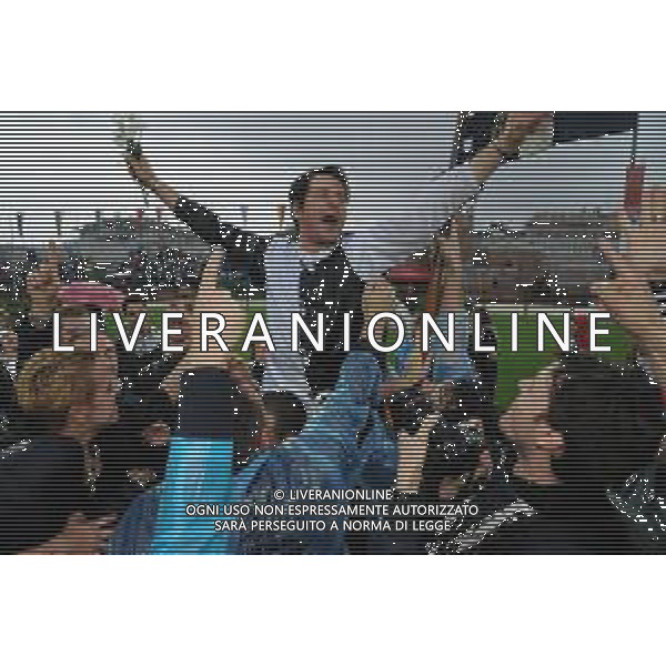 © TVRG Il fantino Andrea Mari vincitore di 6 edizioni del Palio di Siena e di 1 edizione del Palio di Legnano nella foto Andrea Mari dopo la vittoria del Palio di Legnano del 2016 con i colori della contrada San Martino foto Roberto Garavaglia/agenzia Aldo Liverani