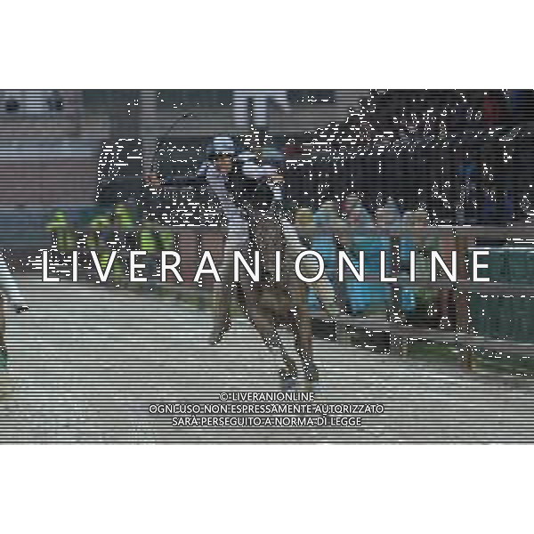 © TVRG Il fantino Andrea Mari vincitore di 6 edizioni del Palio di Siena e di 1 edizione del Palio di Legnano nella foto Andrea Mari vince il Palio di Legnano del 2016 con i colori della contrada San Martino foto Roberto Garavaglia/agenzia Aldo Liverani