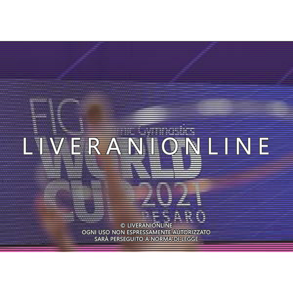 Carabellia/LMedia - Rhythmic Gymnastics World CUP 2021 Pesaro - Gymnastics 28 May 2021 - Vitrifrigo Arena, pesaro, Italy Photo showing: World Cup 2021 Pesaro brand @Carabellia/LMedia AG ALDO LIVERANI SAS