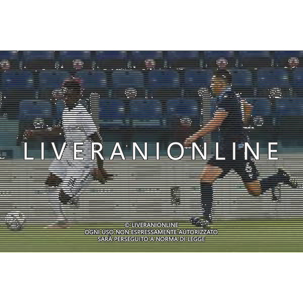 28-5-2021. Amichevole Italia calcio- San Marino calcio, nazionali A. Stadio Sardegna Arnea, Cagliari, Sardegna, Italia. Nella foto: Moise Kean Italia, Dante Carlos Rossi San Marino Salvatore Moi/Aldo Liverani s.a.s. ©MOI / AGENZIA ALDO LIVERANI SAS