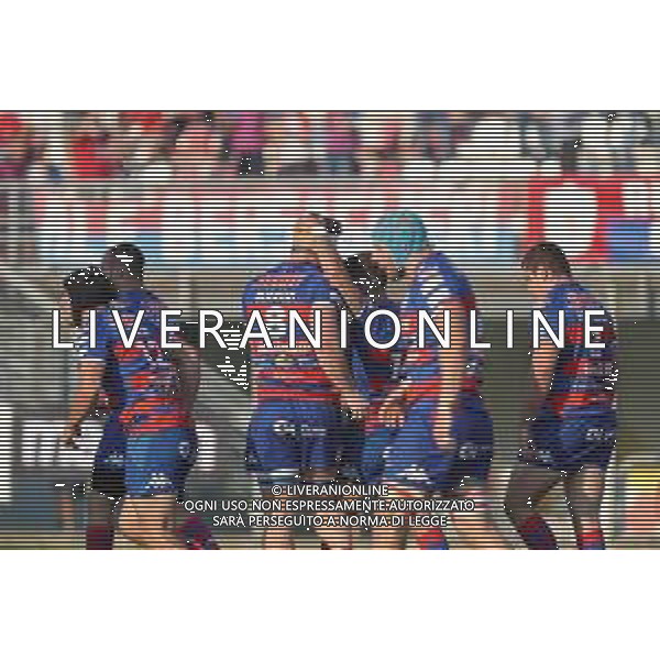 Carnabucia/LMedia - Finale Scudetto 2021 - Petrarca Rugby vs Femi-CZ Rovigo - Campionato di Rugby Top 10 2020/2021 02 giugno 2021 - Stadio Plebiscito, Padova, Italia Nella foto: Davide Ruggeri (Rugby Rovigo) festeggia con i suoi la meta segnata @Carnabucia/LMedia/AGENZIA ALDO LIVERANI SAS