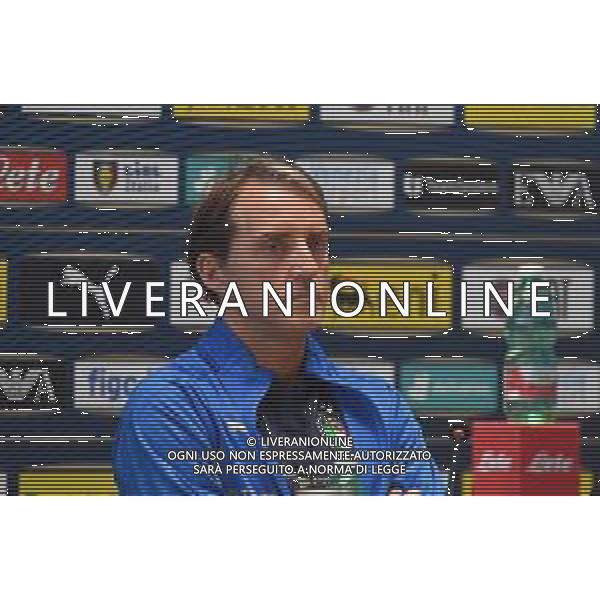 FLORENCE, ITALY - JUNE 03: Head coach Italy Roberto Mancini speaks with the media during a press conference at Coverciano on June 03, 2021 in Florence, Italy. (Photo by Claudio Villa/Getty Images)/AGENZIA ALDO LIVERANI SAS