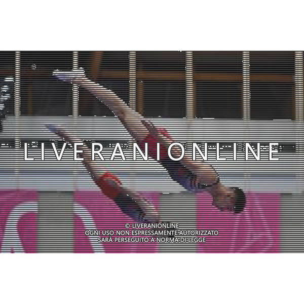 Marinil/LMedia - Trampoline World Cup Synchro Men - Gymnastics 05 June 2021 - Centro Sportivo San Filippo di Brescia, brescia, Italy Photo showing: Barkov - Mussabayev KAZ @Marinil/LMedia/AGENZIA ALDO LIVERANI SAS