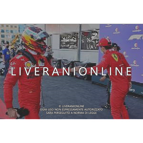 (L to R): Carlos Sainz Jr (ESP) Ferrari with team mate and pole sitter Charles Leclerc (MON) Ferrari in qualifying parc ferme. 05.06.2021. Formula 1 World Championship, Rd 6, Azerbaijan Grand Prix, Baku Street Circuit, Azerbaijan, Qualifying Day. - www.xpbimages.com, EMail: requests@xpbimages.com © Copyright: Batchelor / XPB Images/AGENZIA ALDO LIVERANI SAS - ITALY ONY EDITORIAL USE ONLY