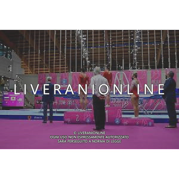 Marinil/LMedia - Trampoline World Cup individual - Gymnastics 05 June 2021 - Centro Sportivo San Filippo di Brescia, brescia, Italy Photo showing: Women\'s Individual Podium Hikaru MORI JPN, Anna KORNETSKATA RUS,Nicole AHSINGER USA @Marinil/LMedia AG ALDO LIVERANI SAS
