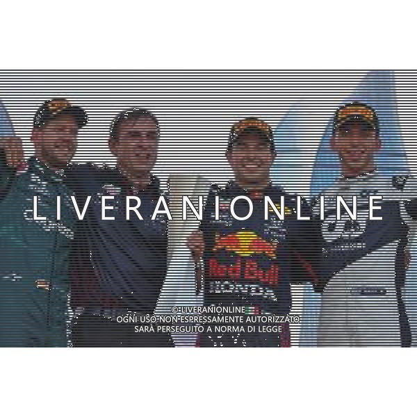 The podium (L to R): Sebastian Vettel (GER) Aston Martin F1 Team; second; Pierre Wache (FRA) Red Bull Racing Technical Director; Sergio Perez (MEX) Red Bull Racing, race winner; Pierre Gasly (FRA) AlphaTauri, third. 06.06.2021. Formula 1 World Championship, Rd 6, Azerbaijan Grand Prix, Baku Street Circuit, Azerbaijan, Race Day. - www.xpbimages.com, EMail: requests@xpbimages.com © Copyright: Moy / XPB Images/ AGENZIA ALDO LIVERANI SAS - ITALY ONLY EDITORIAL USE ONLY