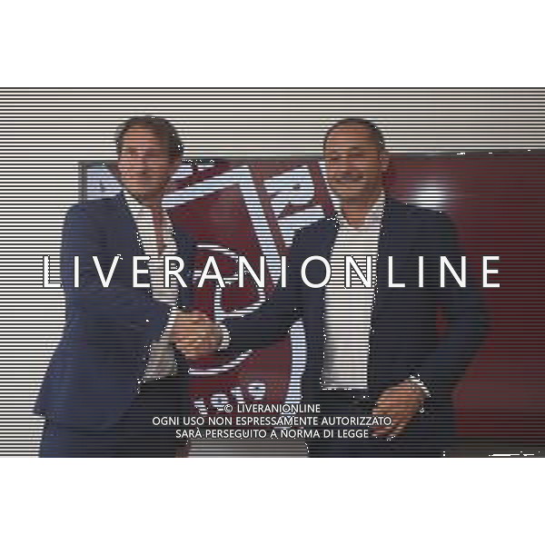 PRESENTAZIONE DI AIMO DIANA NUOVO ALLENATORE DELLA REGGIANA CALCIO - REGGIO EMILIA 07.06.2021 NELLA FOTO CON IL PRESIDENTE CARMELO SALERNO ©SANTANDREA /AGENZIA ALDO LIVERANI SAS