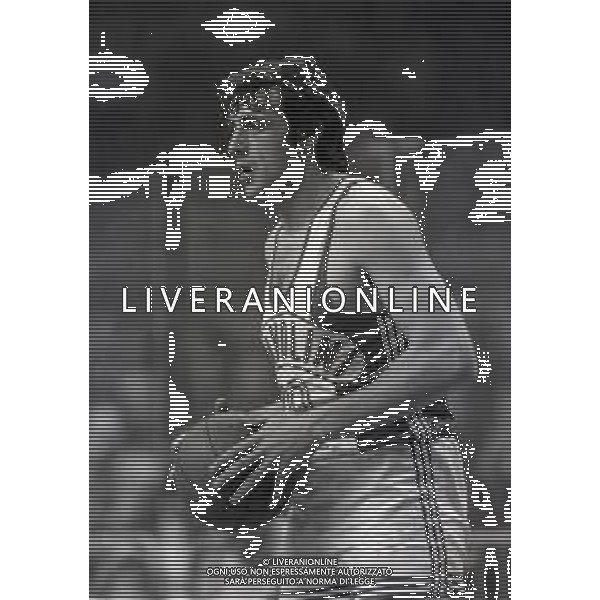 RETROSPETTIVA DOMENICO ZAMPOLINI BASKET NELLAFOTO DOMENICO ZAMPOLINI CON LA MAGLIA DELLA SCAVOLINI PESARO NELL\'ANNO 1982 AG ALDO LIVERANI SAS