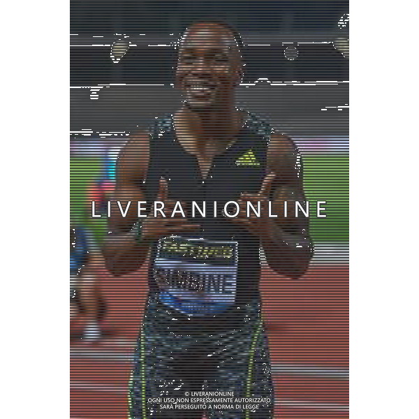 Guglielmii/LMedia - Wanda Diamond League 2021 - Golden Gala Pietro Mennea - Athletics Internationals 10 June 2021 - Asics Firenze Marathon Stadium, florence, Italy Photo showing: Akani Simbine (RSA) Men\'s 100m celebrates the victory @Guglielmii/LMedia AG ALDO LIVERANI SAS