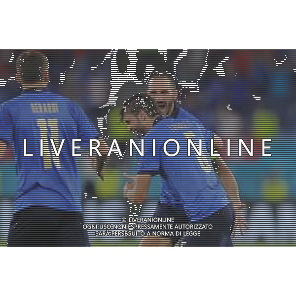 Campionato Europeo UEFA EURO 2020 gara del gruppo A ITALIA vs SVIZZERA del 16/06/2021 - nella foto: esultanza Manuel Locatelli(Italia) dopo il goal con leonardo bonucci ©Claudio Zamagni/Agenzia Aldo Liverani s.a.s. during European UEFA Championship - UEFA Euro 2020 soccer match between Italy and Switzerland Olympic Stadium in Rome on June 16 2021 photo credit by Claudio Zamagni/Aldo Liverani Photo Agency/AGENZIA ALDO LIVERANI SAS