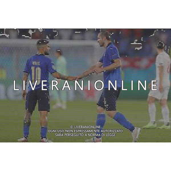 Campionato Europeo UEFA EURO 2020 gara del gruppo A ITALIA vs SVIZZERA del 16/06/2021 - nella foto: Insigne Lorenzo(Italia) Chiellini Giorgio(Italia) ©Claudio Zamagni/Agenzia Aldo Liverani s.a.s. Insigne Lorenzo(Italia) Chiellini Giorgio(Italia) during European UEFA Championship - UEFA Euro 2020 soccer match between Italy and Switzerland Olympic Stadium in Rome on June 16 2021 photo credit by Claudio Zamagni/Aldo Liverani Photo Agency/AGENZIA ALDO LIVERANI SAS