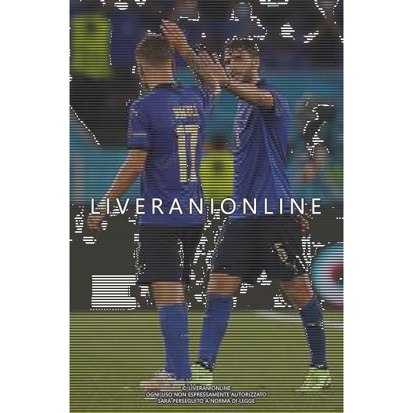 Campionato Europeo UEFA EURO 2020 gara del gruppo A ITALIA vs SVIZZERA del 16/06/2021 - nella foto: Manuel Locatelli(Italia) Immobile Ciro(Italia) ©Claudio Zamagni/Agenzia Aldo Liverani s.a.s. Manuel Locatelli(Italia) Immobile Ciro(Italia) during European UEFA Championship - UEFA Euro 2020 soccer match between Italy and Switzerland Olympic Stadium in Rome on June 16 2021 photo credit by Claudio Zamagni/Aldo Liverani Photo Agency/AGENZIA ALDO LIVERANI SAS