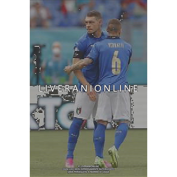 Campionato Europeo UEFA EURO 2020 gara del gruppo A ITALIA vs GALLES del 20/06/2021 - nella foto: Belotti Andrea(Italia) Verratti Marco (Italia) ©Claudio Zamagni/Agenzia Aldo Liverani s.a.s. Belotti Andrea(Italia) Verratti Marco (Italia) during European UEFA Championship - UEFA Euro 2020 soccer match between Italy and Wales at Olympic Stadium in Rome on June 20 2021 photo credit by Claudio Zamagni/Aldo Liverani Photo Agency