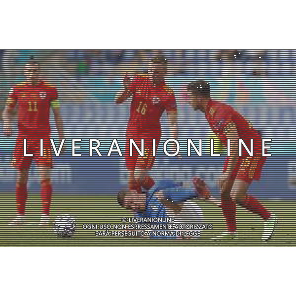 Campionato Europeo UEFA EURO 2020 gara del gruppo A ITALIA vs GALLES del 20/06/2021 - nella foto: Belotti Andrea(Italia) Joe Morrell(Galles) Ethan Ampadu(Galles) ©Claudio Zamagni/Agenzia Aldo Liverani s.a.s. Belotti Andrea(Italia) Joe Morrell(Galles) Ethan Ampadu(Galles) during European UEFA Championship - UEFA Euro 2020 soccer match between Italy and Wales at Olympic Stadium in Rome on June 20 2021 photo credit by Claudio Zamagni/Aldo Liverani Photo Agency