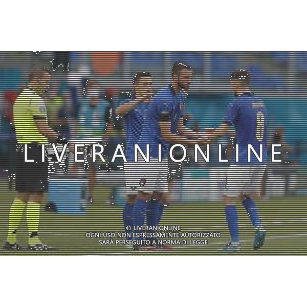 Campionato Europeo UEFA EURO 2020 gara del gruppo A ITALIA vs GALLES del 20/06/2021 - nella foto: Jorginho(Italia) Cristante Bryan(Italia) ©Claudio Zamagni/Agenzia Aldo Liverani s.a.s. Jorginho(Italia) Cristante Bryan(Italia) during European UEFA Championship - UEFA Euro 2020 soccer match between Italy and Wales at Olympic Stadium in Rome on June 20 2021 photo credit by Claudio Zamagni/Aldo Liverani Photo Agency