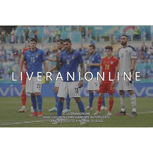 Campionato Europeo UEFA EURO 2020 gara del gruppo A ITALIA vs GALLES del 20/06/2021 - nella foto: Emerson(Italia)Pessina Matteo(Italia)Donnarumma Gianluigi(Italia) ©Claudio Zamagni/Agenzia Aldo Liverani s.a.s. Emerson(Italia)Pessina Matteo(Italia)Donnarumma Gianluigi(Italia) during European UEFA Championship - UEFA Euro 2020 soccer match between Italy and Wales at Olympic Stadium in Rome on June 20 2021 photo credit by Claudio Zamagni/Aldo Liverani Photo Agency