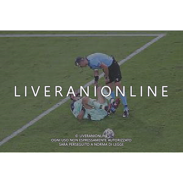 Campionato Europeo UEFA EURO 2020 gara dei Quarti di finale BELGIO vs ITALIA del 02/07/2021 - nella foto: Donnarumma Gianluigi(Italia) a terra infortunato con l\'arbitro Slavko Vincic ©Claudio Zamagni/Agenzia Aldo Liverani s.a.s. during European UEFA Championship - UEFA Euro 2020 soccer match between Belgium and Italy at Allianz Arena Stadium in Munich on July 02 2021 photo credit by Claudio Zamagni/Aldo Liverani Photo Agency/AGENZIA ALDO LIVERANI SAS