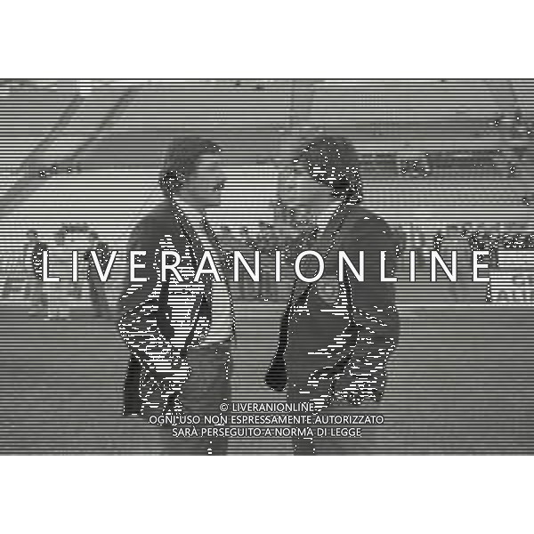 RETROSPETTIVA ENZO FERRARI ALLENATORE CALCIO NELLA FOTO ENZO FERRARI ALLENATORE UDINESE NELL\'ANNO 1983-1984 CON CARLO MURARO AG ALDO LIVERANI SAS