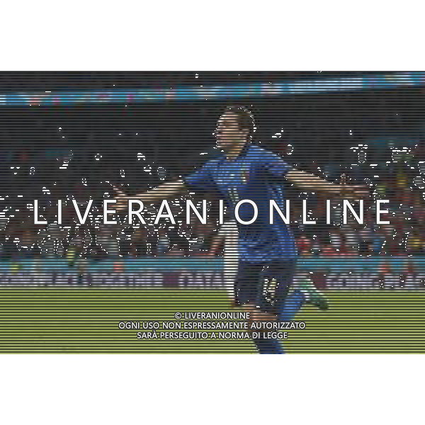 Campionato Europeo UEFA EURO 2020 gara semifinale ITALIA - SPAGNA del 06/07/2021 - nella foto: esultanza Chiesa Federico(Italia)dopo il goal ©Claudio Zamagni/Agenzia Aldo Liverani s.a.s. during European UEFA Championship - UEFA Euro 2020 semifinal soccer match between Italy and Spain at Wembley Stadium in London on July 06 2021 photo credit by Claudio Zamagni/Aldo Liverani Photo Agency /AGENZIA ALDO LIVERANI SAS