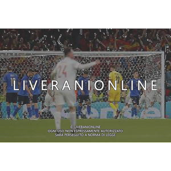 Campionato Europeo UEFA EURO 2020 gara semifinale ITALIA - SPAGNA del 06/07/2021 - nella foto: esultanza spagna dopo il goal di alvaro morata e delusione italia ©Claudio Zamagni/Agenzia Aldo Liverani s.a.s. during European UEFA Championship - UEFA Euro 2020 semifinal soccer match between Italy and Spain at Wembley Stadium in London on July 06 2021 photo credit by Claudio Zamagni/Aldo Liverani Photo Agency /AGENZIA ALDO LIVERANI SAS