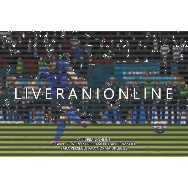 Campionato Europeo UEFA EURO 2020 gara semifinale ITALIA - SPAGNA del 06/07/2021 - nella foto: Belotti Andrea(Italia) calcia il rigore ©Claudio Zamagni/Agenzia Aldo Liverani s.a.s. Belotti Andrea(Italia) during European UEFA Championship - UEFA Euro 2020 semifinal soccer match between Italy and Spain at Wembley Stadium in London on July 06 2021 photo credit by Claudio Zamagni/Aldo Liverani Photo Agency