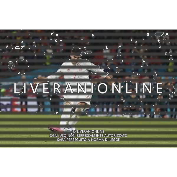 Campionato Europeo UEFA EURO 2020 gara semifinale ITALIA - SPAGNA del 06/07/2021 - nella foto: Álvaro Morata tira il rigore ©Claudio Zamagni/Agenzia Aldo Liverani s.a.s. Álvaro Morata during European UEFA Championship - UEFA Euro 2020 semifinal soccer match between Italy and Spain at Wembley Stadium in London on July 06 2021 photo credit by Claudio Zamagni/Aldo Liverani Photo Agency