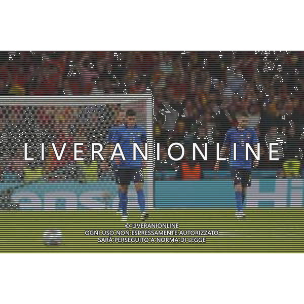 Campionato Europeo UEFA EURO 2020 gara semifinale ITALIA - SPAGNA del 06/07/2021 - nella foto: Pessina Matteo(Italia) Jorginho(Italia) ©Claudio Zamagni/Agenzia Aldo Liverani s.a.s. Pessina Matteo(Italia) Jorginho(Italia) during European UEFA Championship - UEFA Euro 2020 semifinal soccer match between Italy and Spain at Wembley Stadium in London on July 06 2021 photo credit by Claudio Zamagni/Aldo Liverani Photo Agency