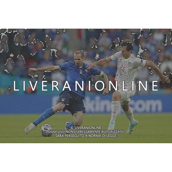 Campionato Europeo UEFA EURO 2020 gara semifinale ITALIA - SPAGNA del 06/07/2021 - nella foto: Chiellini Giorgio(Italia) Mikel Oyarzabal ©Claudio Zamagni/Agenzia Aldo Liverani s.a.s. Chiellini Giorgio(Italia) Mikel Oyarzabal during European UEFA Championship - UEFA Euro 2020 semifinal soccer match between Italy and Spain at Wembley Stadium in London on July 06 2021 photo credit by Claudio Zamagni/Aldo Liverani Photo Agency