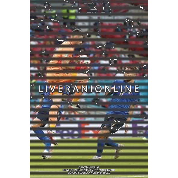 Campionato Europeo UEFA EURO 2020 gara semifinale ITALIA - SPAGNA del 06/07/2021 - nella foto: Unai Simón -Immobile Ciro(Italia) ©Claudio Zamagni/Agenzia Aldo Liverani s.a.s. Unai Simón -Immobile Ciro(Italia) during European UEFA Championship - UEFA Euro 2020 semifinal soccer match between Italy and Spain at Wembley Stadium in London on July 06 2021 photo credit by Claudio Zamagni/Aldo Liverani Photo Agency