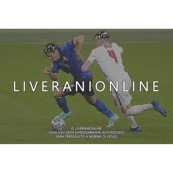 Finale del Campionato Europeo UEFA EURO 2020 ITALIA - INGHILTERRA del 11/07/2021 - nella foto: Chiesa Federico(Italia)Declan Rice(Inghilterra) ©Claudio Zamagni/Agenzia Aldo Liverani s.a.s. Chiesa Federico(Italia)Declan Rice(Inghilterra)during European UEFA Championship - UEFA Euro 2020 final soccer match between Italy and England at Wembley Stadium in London on July 11 2021 photo credit by Claudio Zamagni/Aldo Liverani Photo Agency